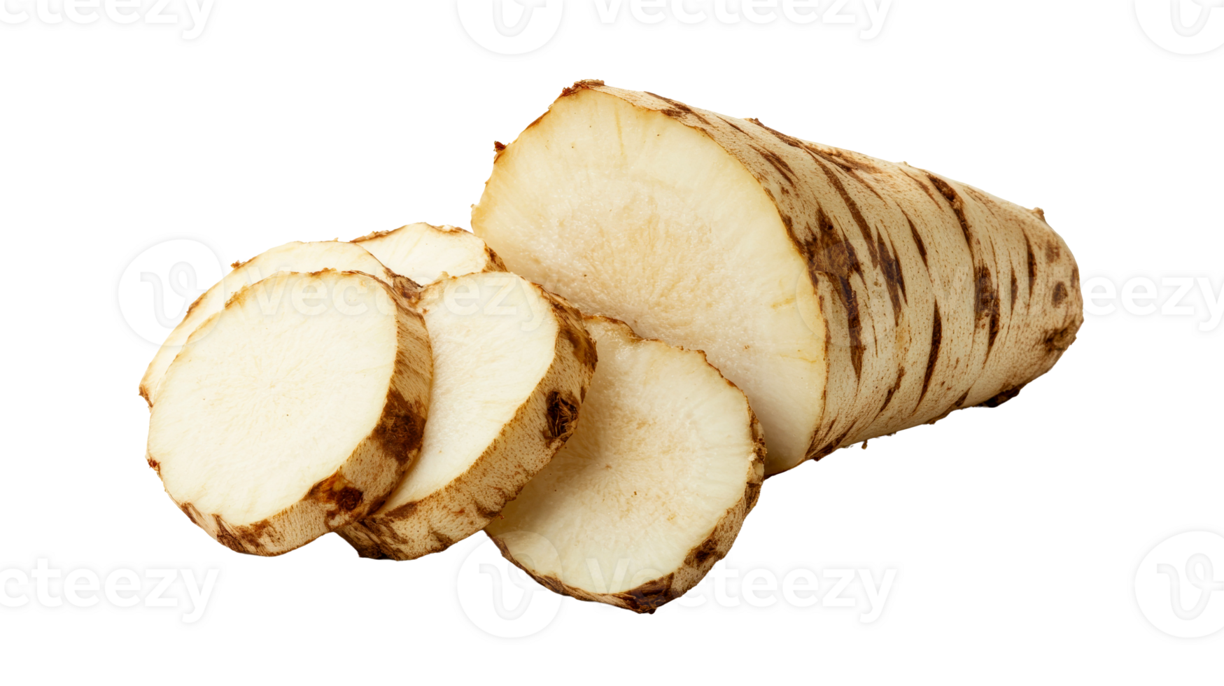 Fresh horseradish root with slices on transparent background png
