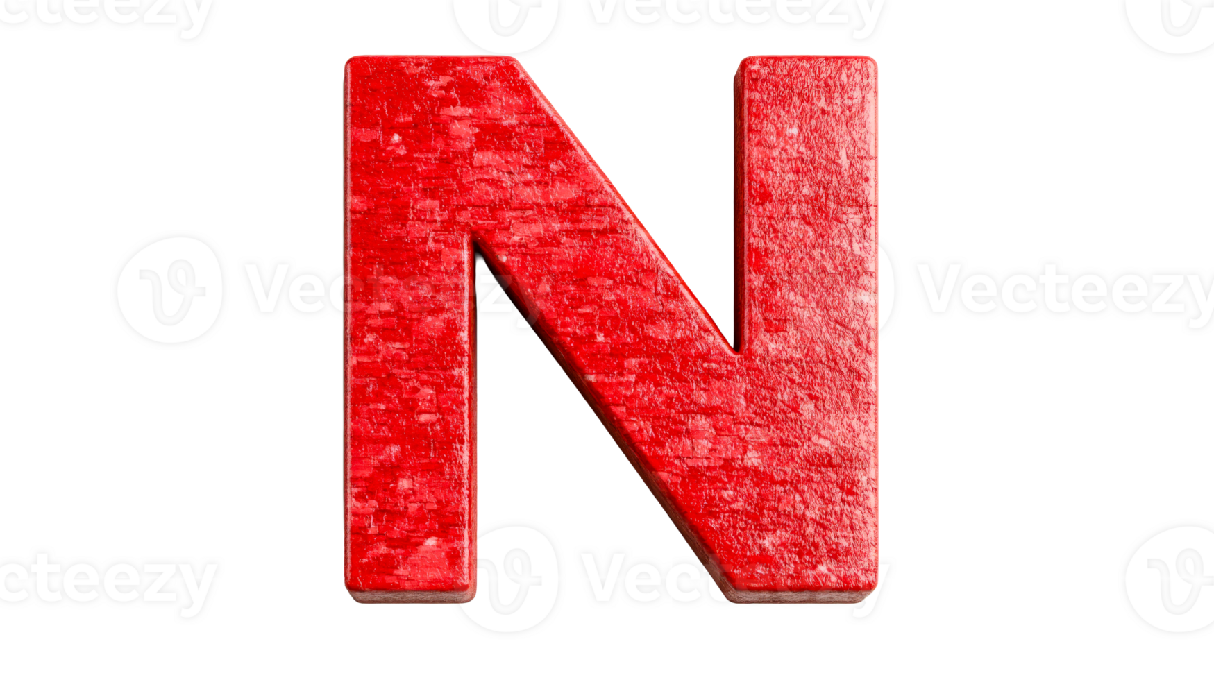 Red letter N with a textured surface on a transparent background png