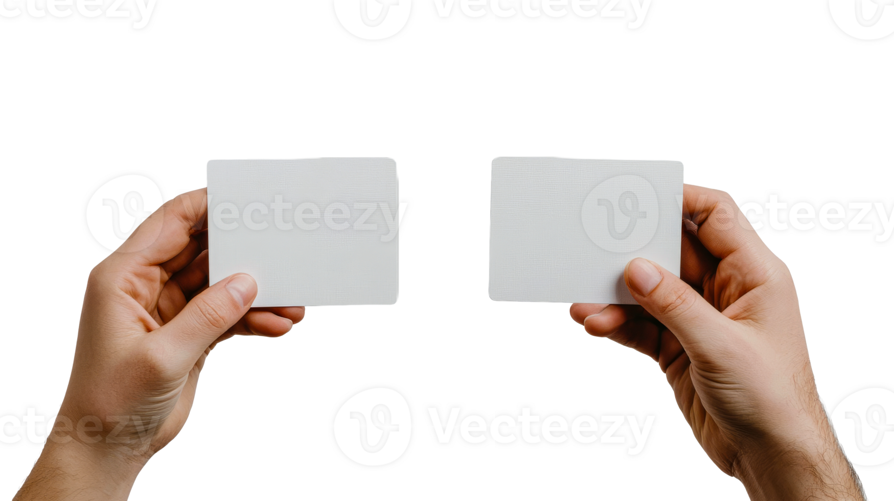 Hands holding blank cards with transparent background png
