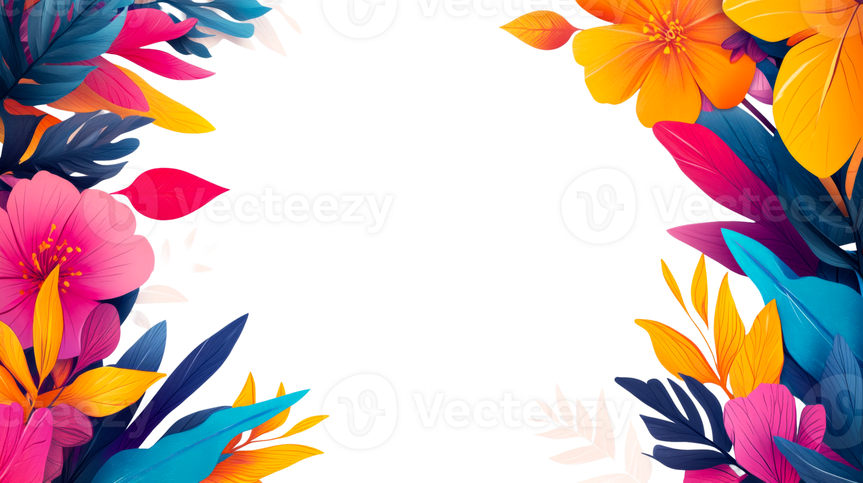 Colorful floral border design with vibrant flowers and leaves png