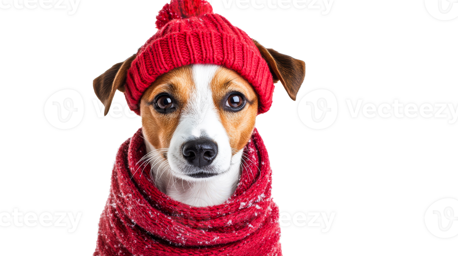 Dog wearing a red hat and scarf with a playful expression png