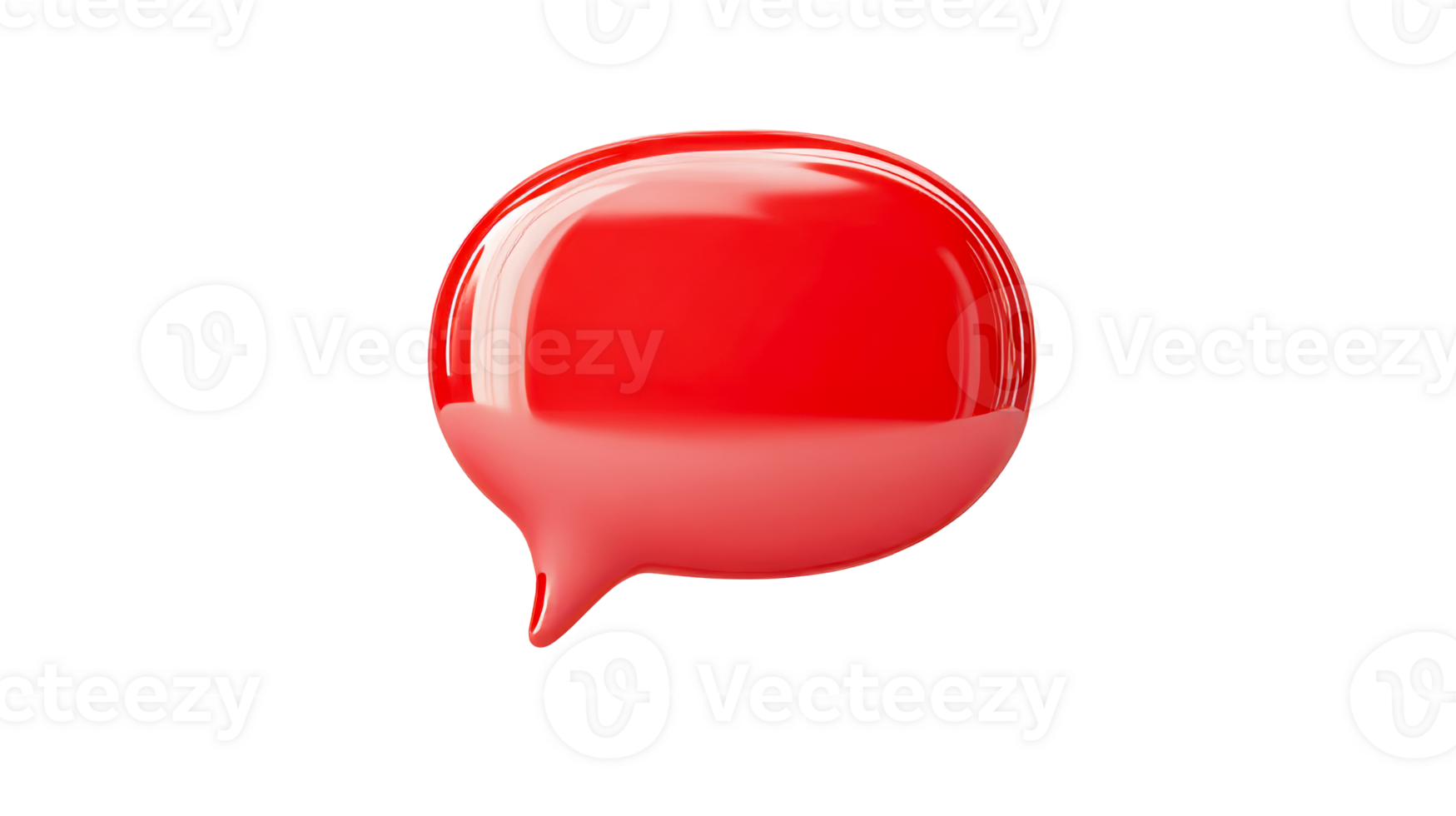 Glossy red speech bubble, shiny message icon, cut out transparent png