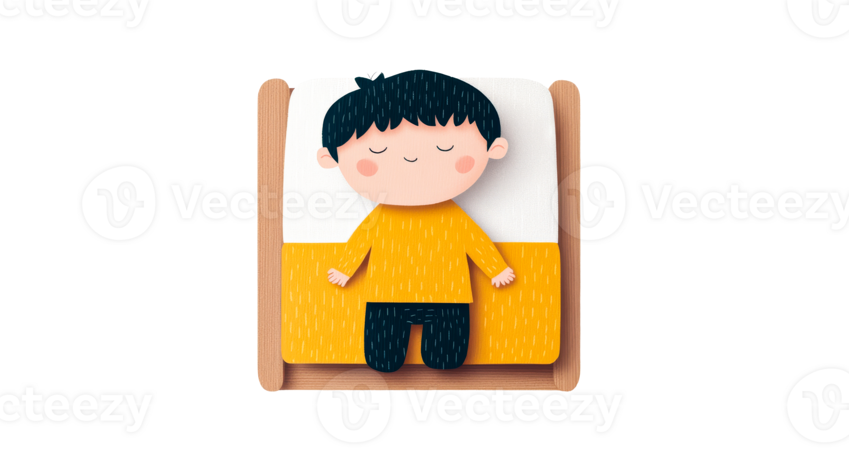 Cartoon boy asleep in bed, peaceful rest concept , cut out transparent png