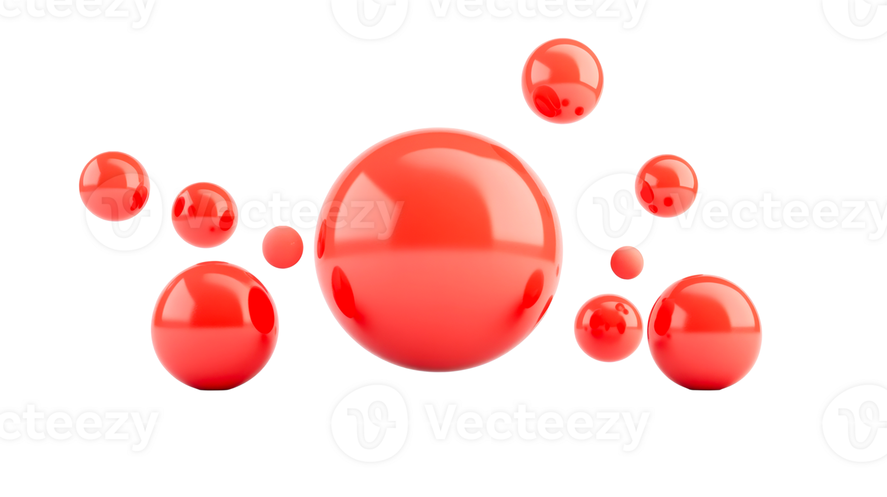 Red spheres floating, abstract composition, 3d rendering illustration, cut out transparent png