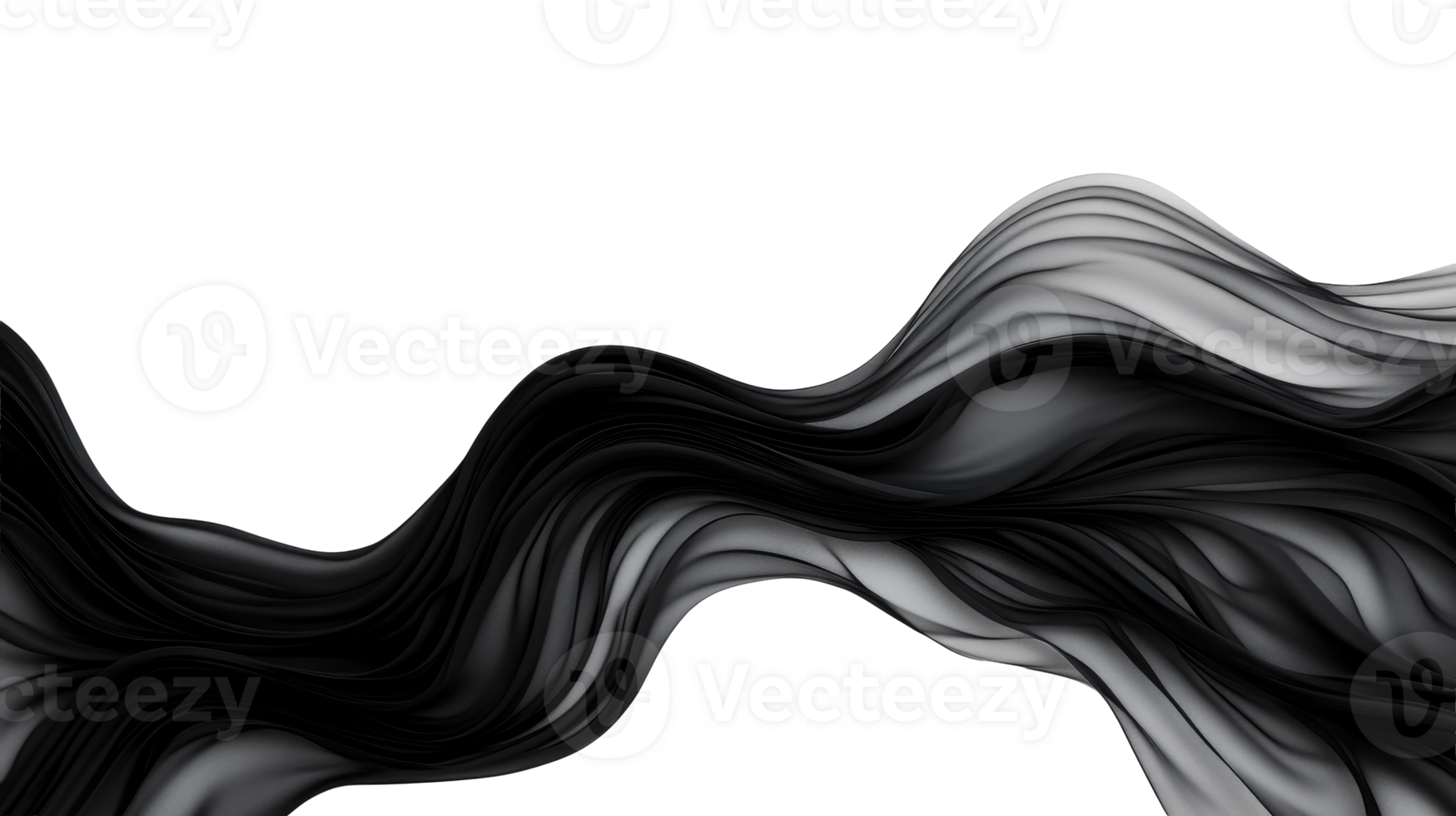 Abstract black and white silky wave, cut out transparent png