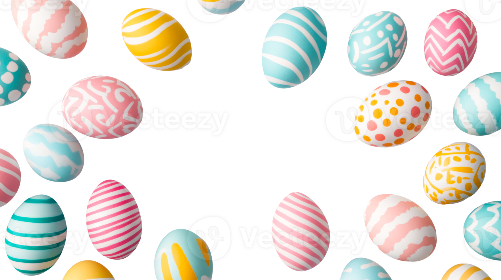 Easter eggs with colorful patterns, cut out transparent png