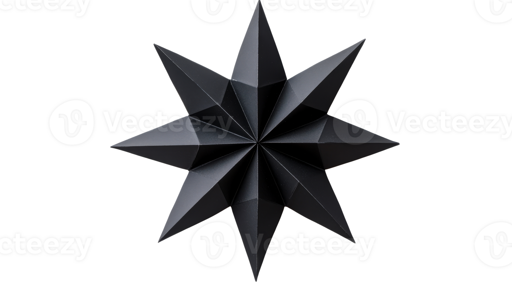 Eight Point Star Origami, Black Geometric Decoration, cut out transparent png