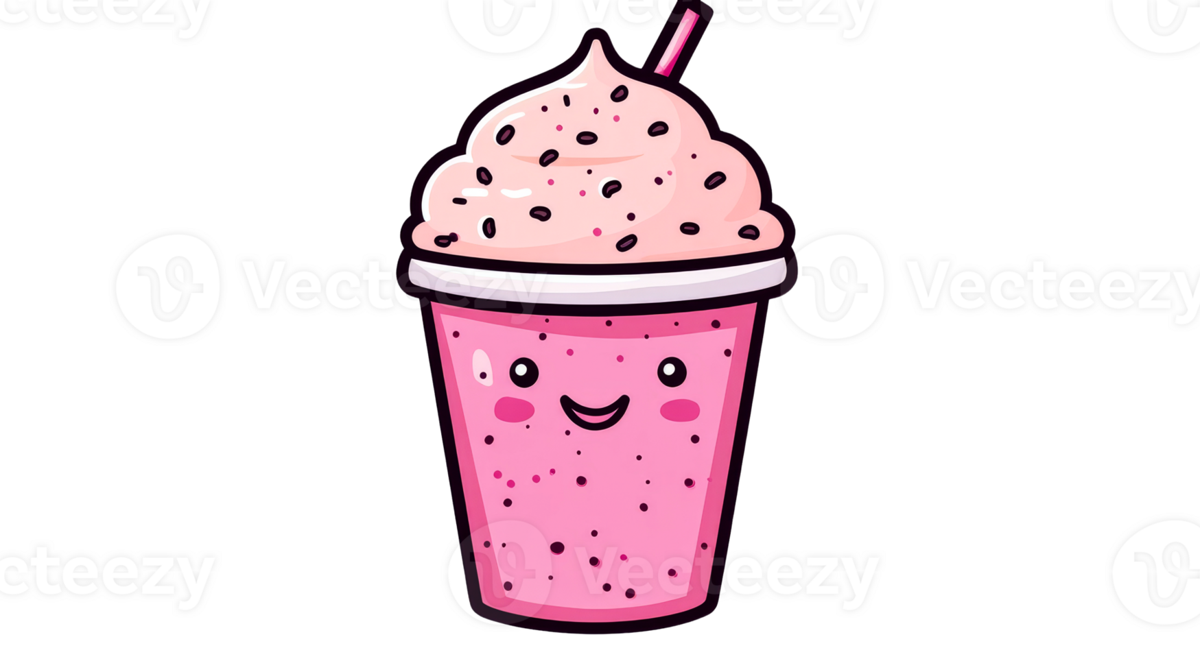 Pink Cute Milkshake, Cartoon Face, Kawaii Style, Dessert, cut out transparent png