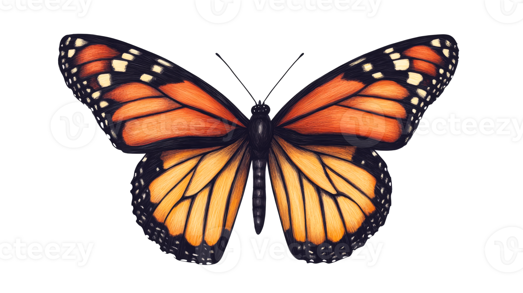Butterfly with orange wings and black markings, cut out transparent png