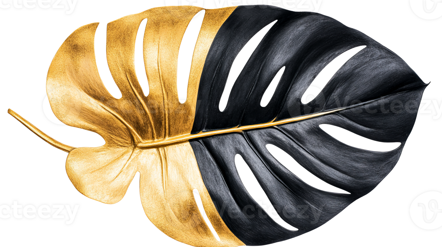 Split Leaf Philodendron in Gold and Black, cut out transparent png