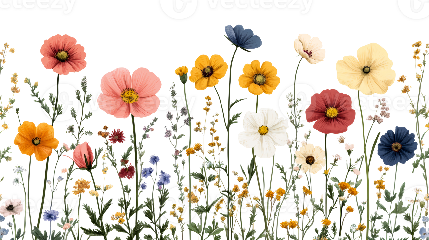 Wildflower meadow, cut out transparent png