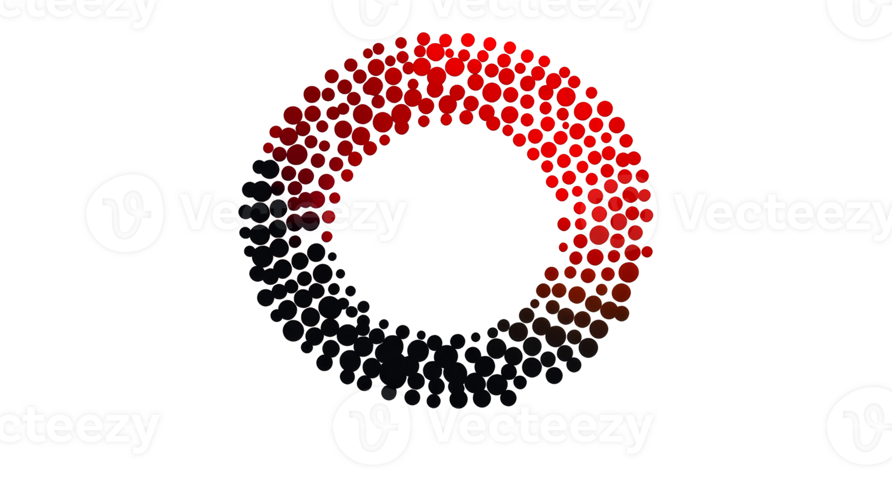 Red and black dotted circle in the dark, cut out transparent png