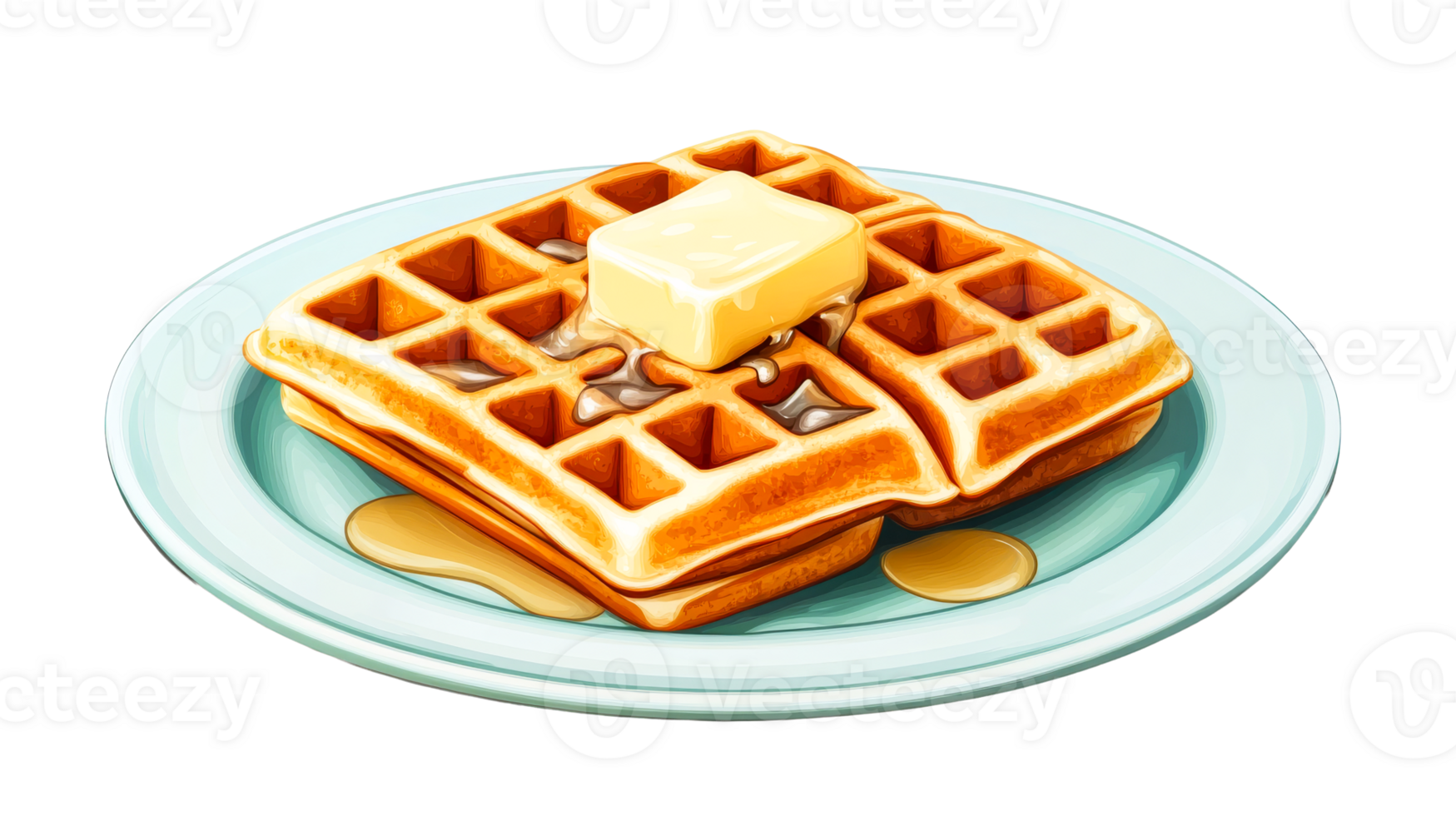 Waffles, butter, syrup, plate, breakfast, food, brunch, dessert, cut out transparent png