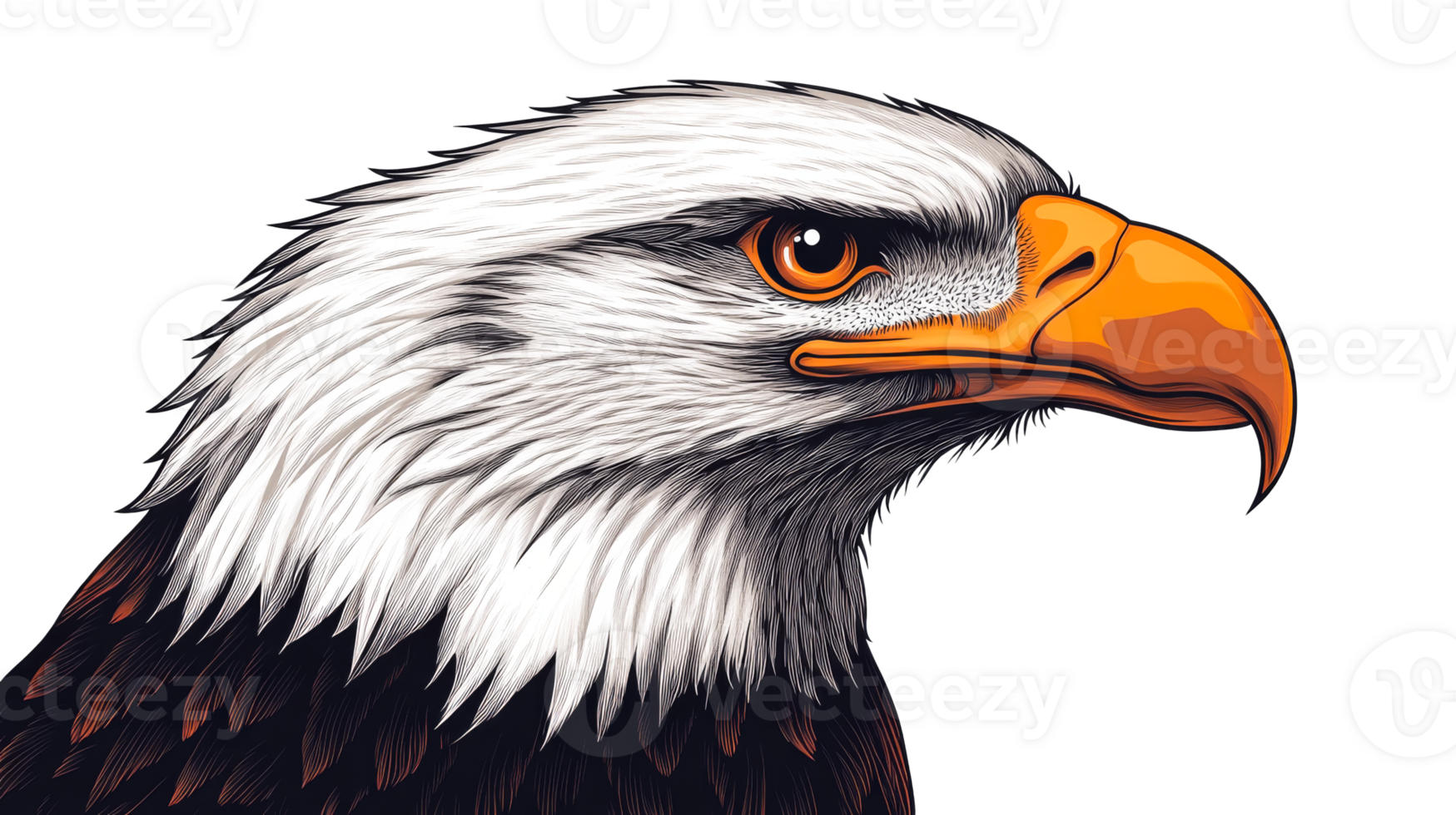 Majestic eagle head with detailed plumage, cut out transparent png