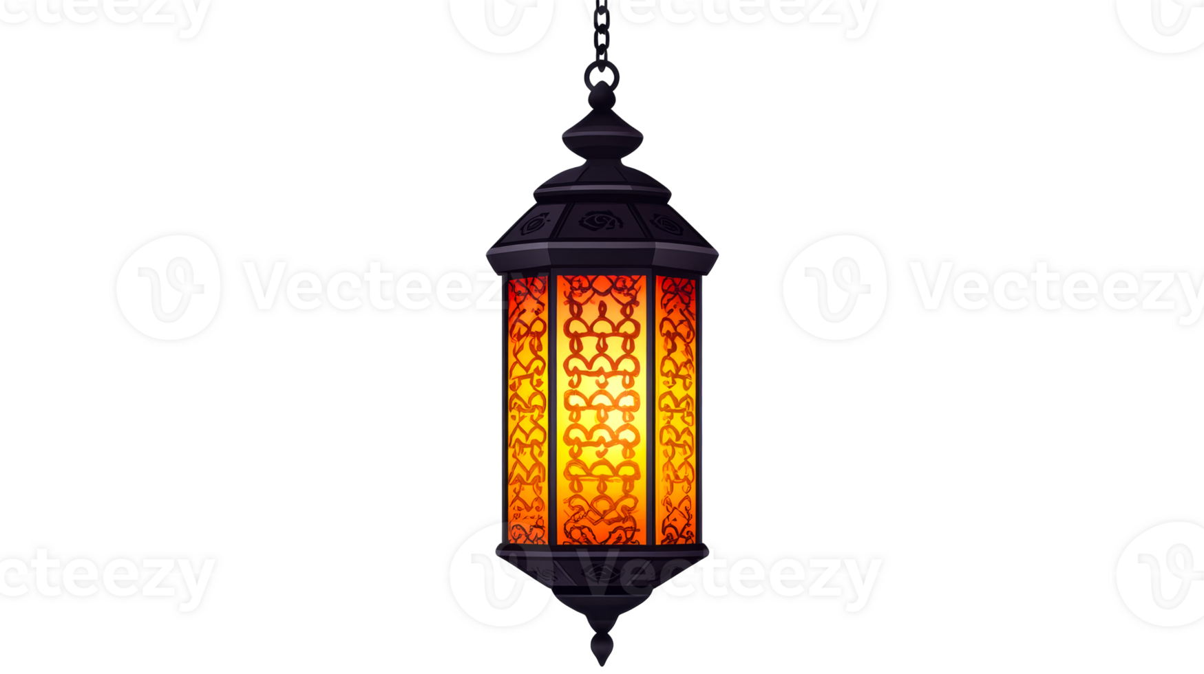Ornate lantern with glowing patterns, cut out transparent png