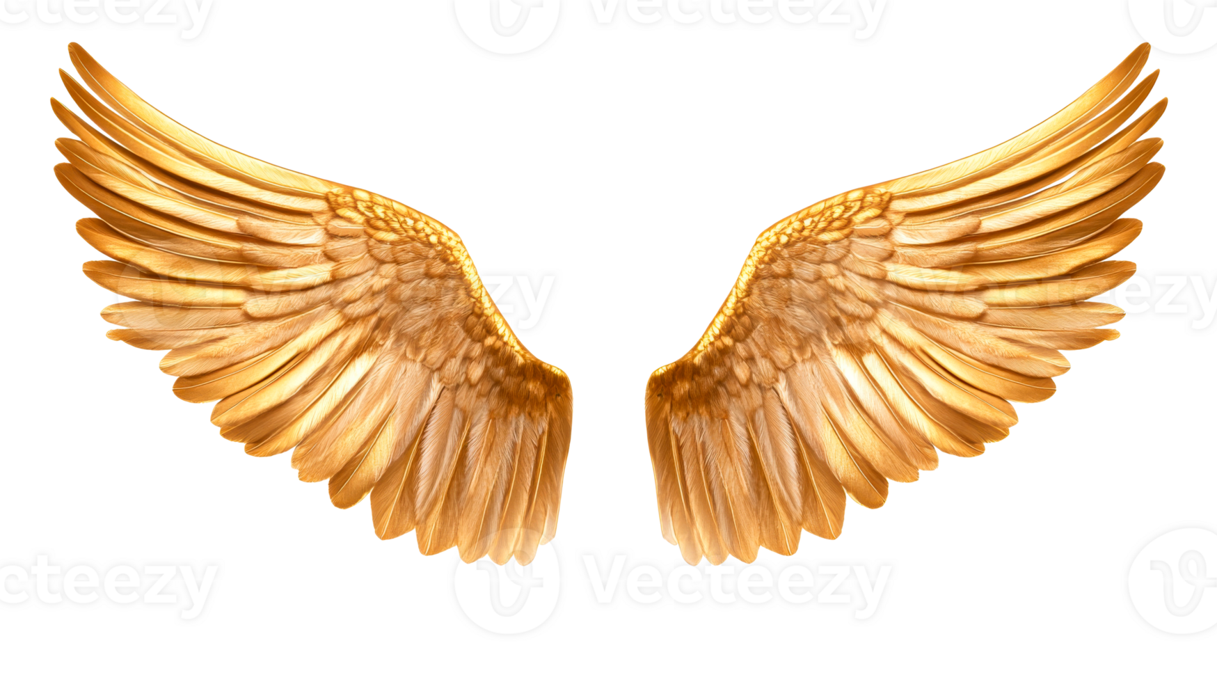 Majestic pair of golden angel wings for creative design, cut out transparent png