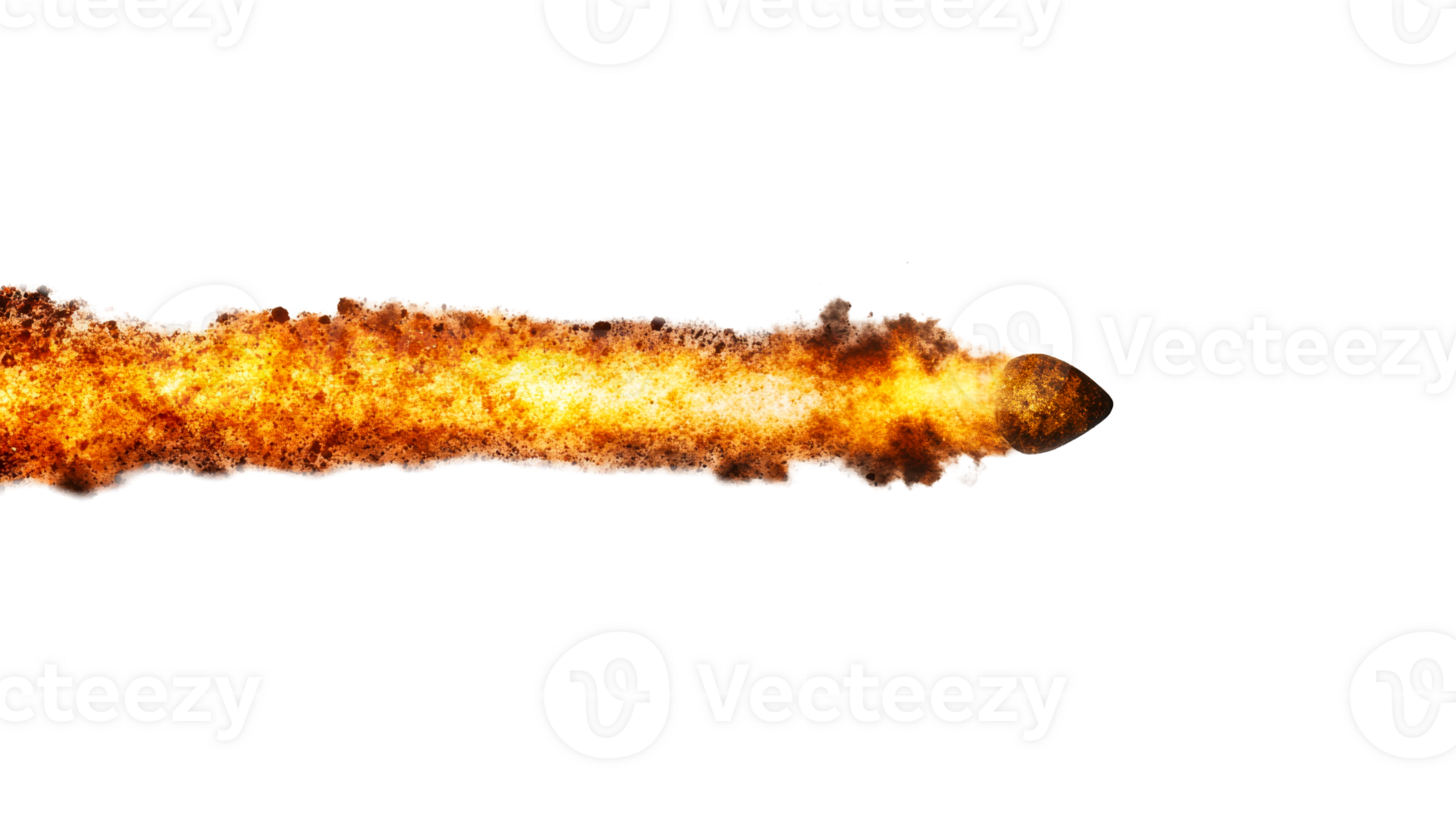 Burning meteor with glowing tail on black background, cut out transparent png