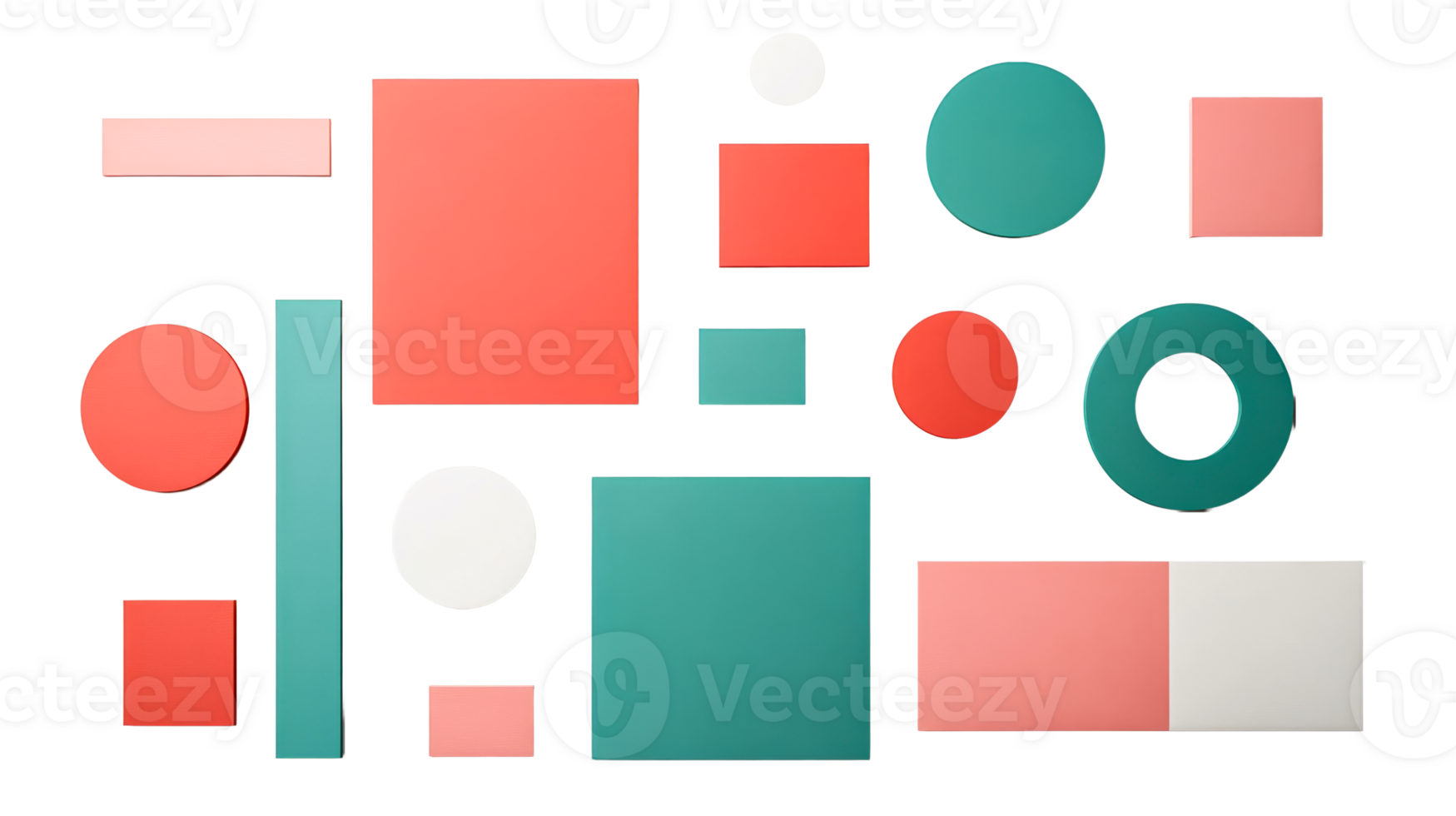 Composition various geometric shapes, vivid color palette, cut out transparent png