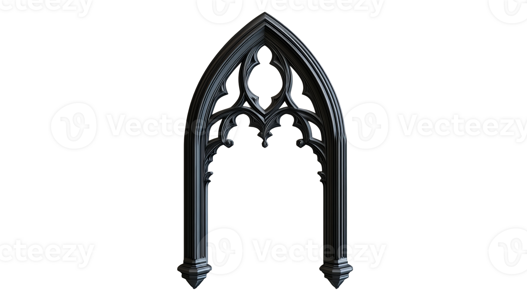 Ornate gothic window frame design element, isolated background, cut out transparent png