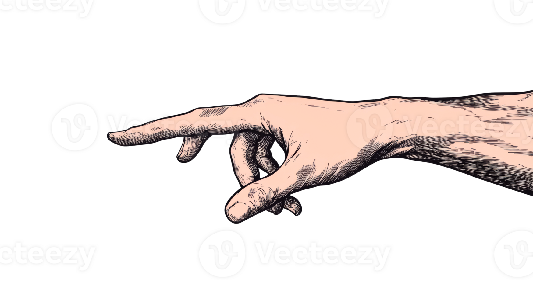 Hand pointing artwork in pink color with vintage style , cut out transparent png