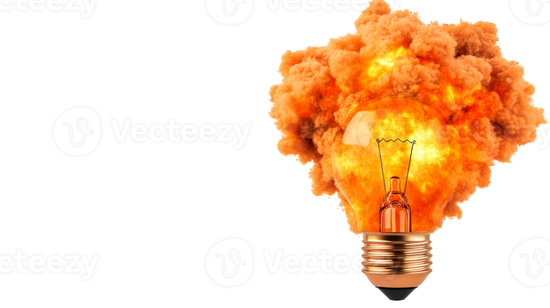 Light bulb with explosion concept idea on black background, cut out transparent png
