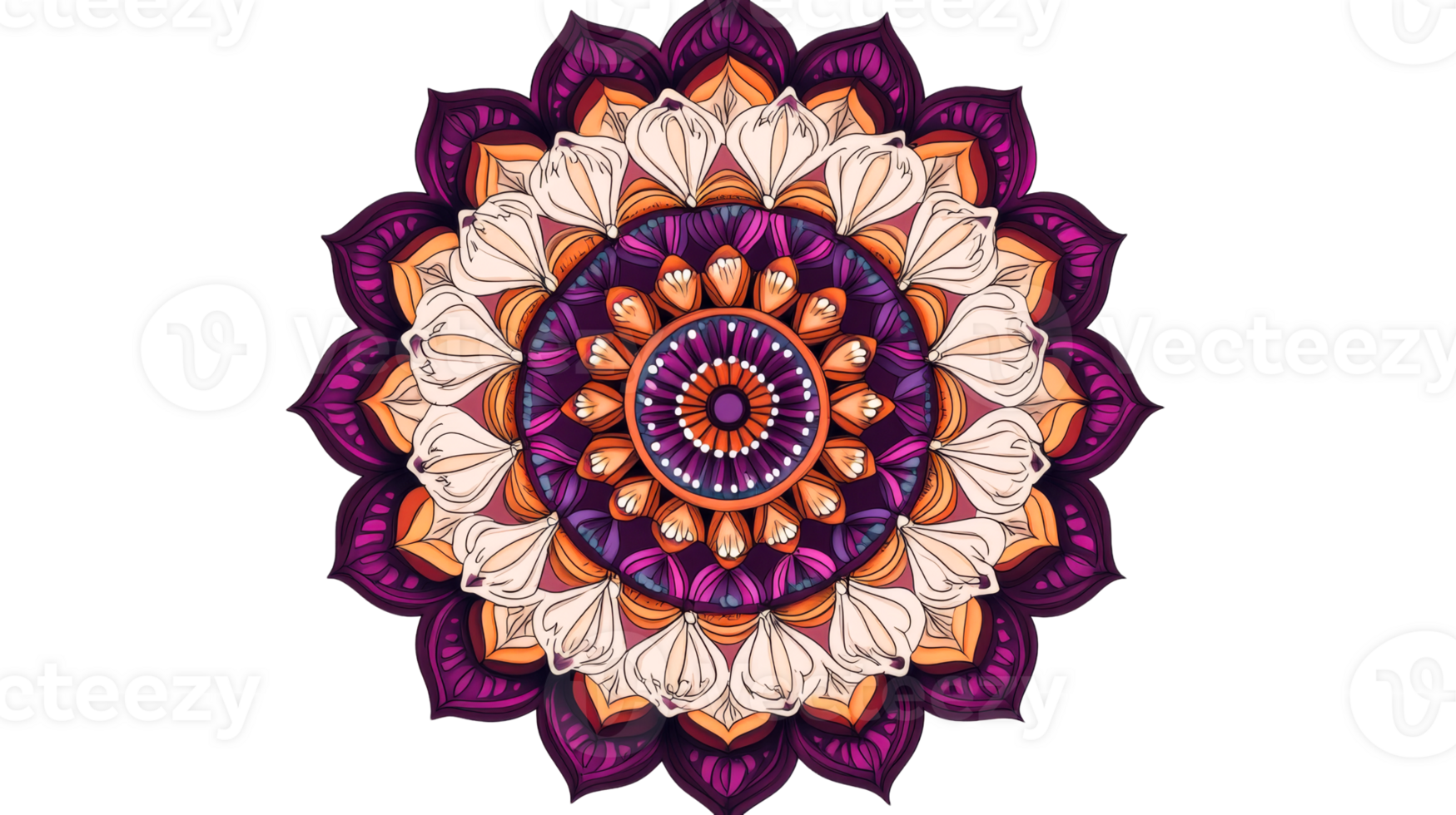 Colorful Mandala Illustration with Floral Patterns, cut out transparent png