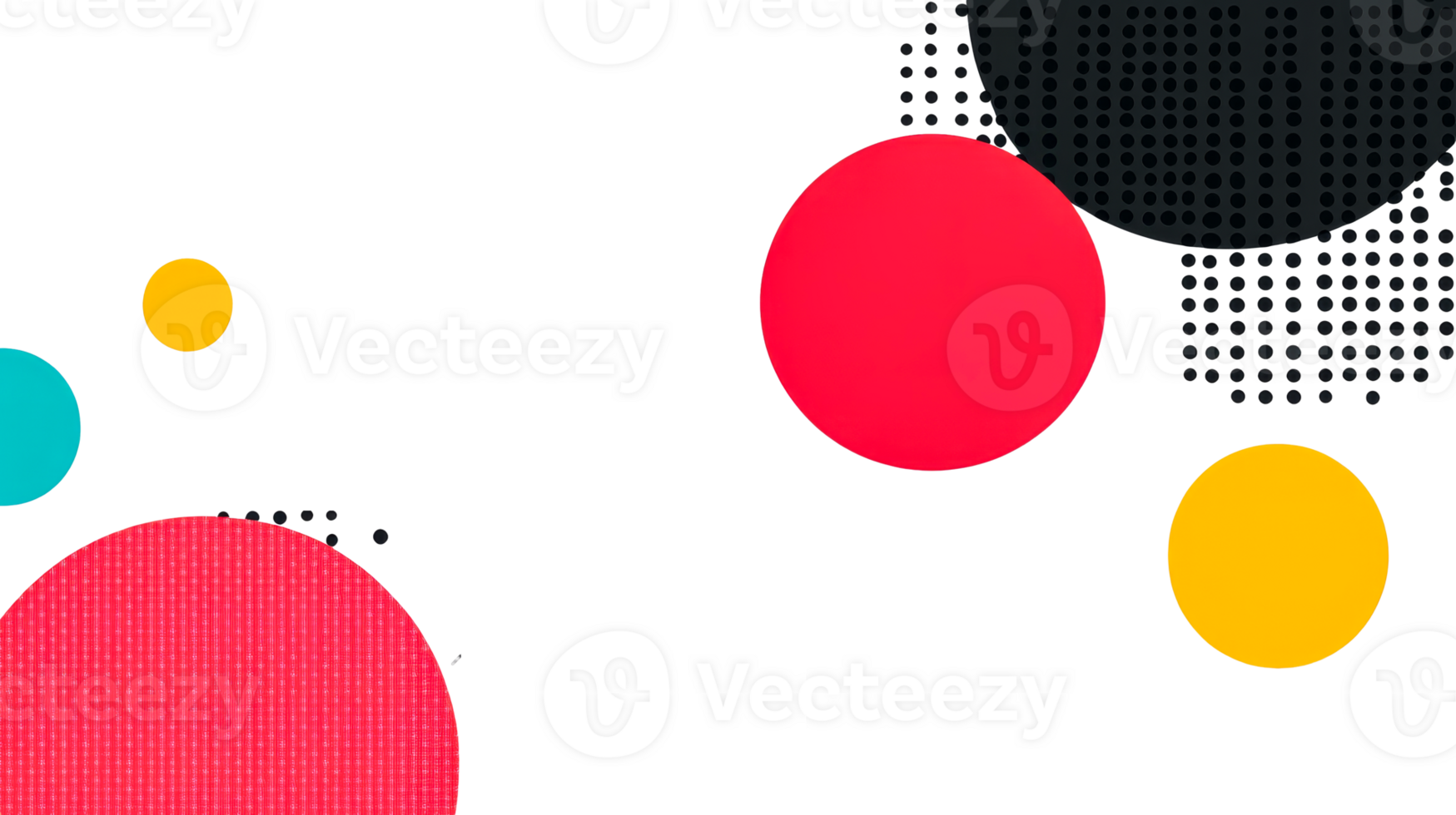 Abstract composition featuring colorful circles on black background, cut out transparent png