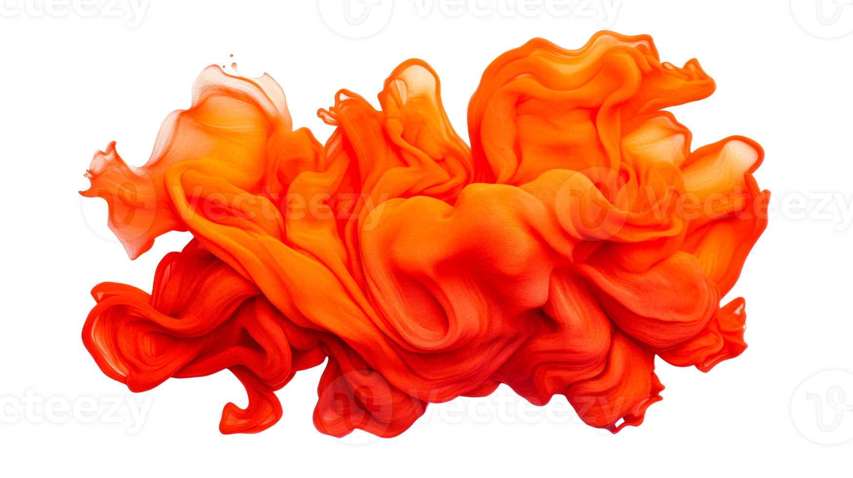Abstract orange fabric flowing shape, dynamic curves, textile art, cut out transparent png