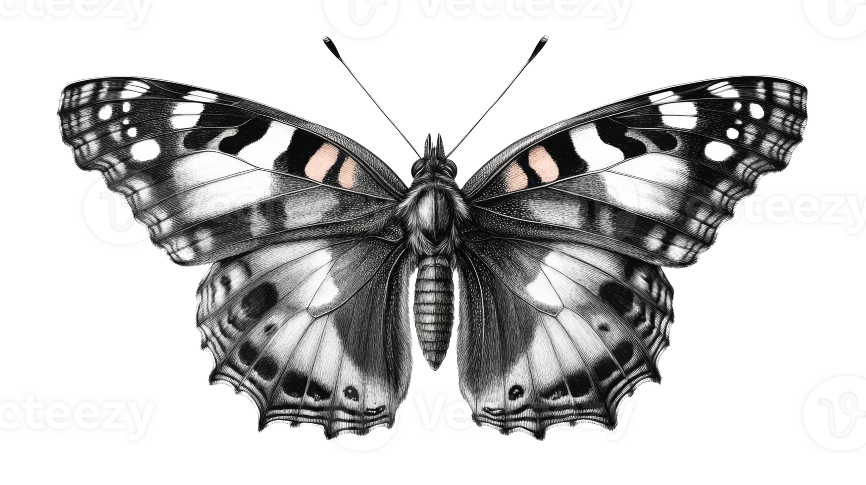 Butterfly illustration with intricate details and isolated design , cut out transparent png