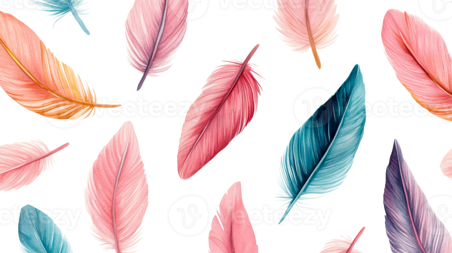 Colorful feather pattern on black background, cut out transparent png