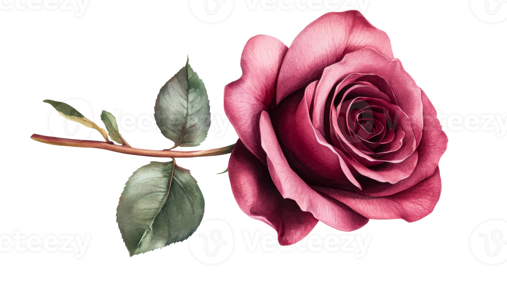 Detailed rose illustration with leaves, floral art, cut out transparent png