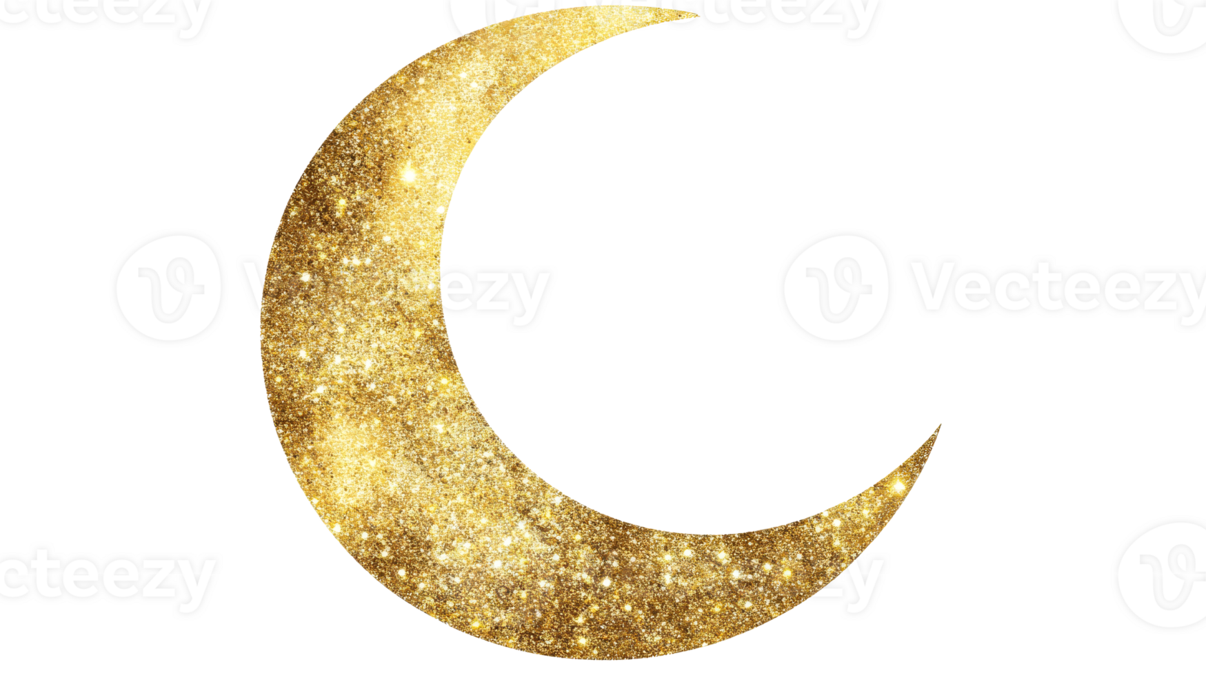Gold Crescent Moon Shape Glowing Sparkle, cut out transparent png