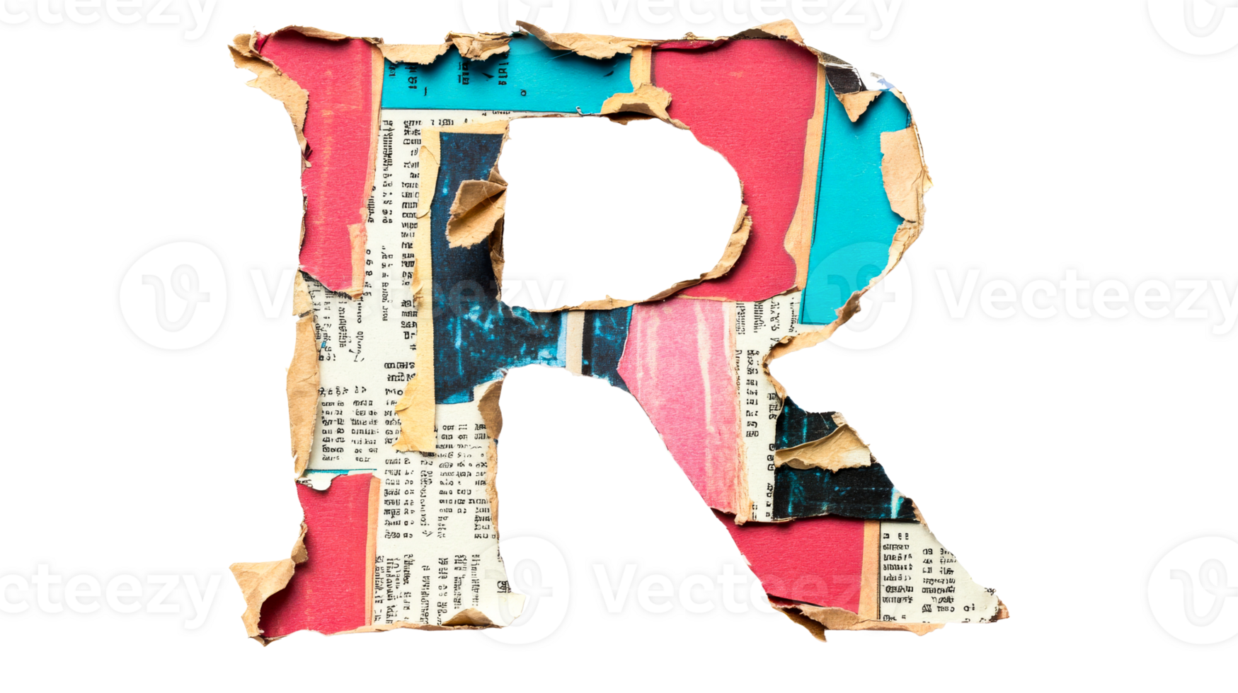 Torn Paper Letter R on Black, cut out transparent png