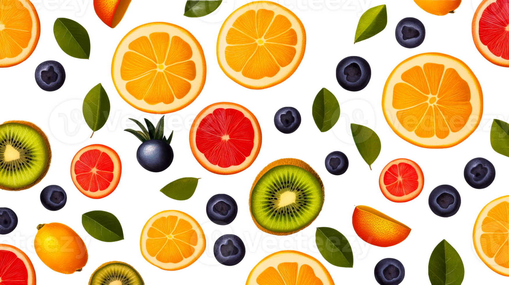 Citrus fruits and berries assortment on black background, cut out transparent png
