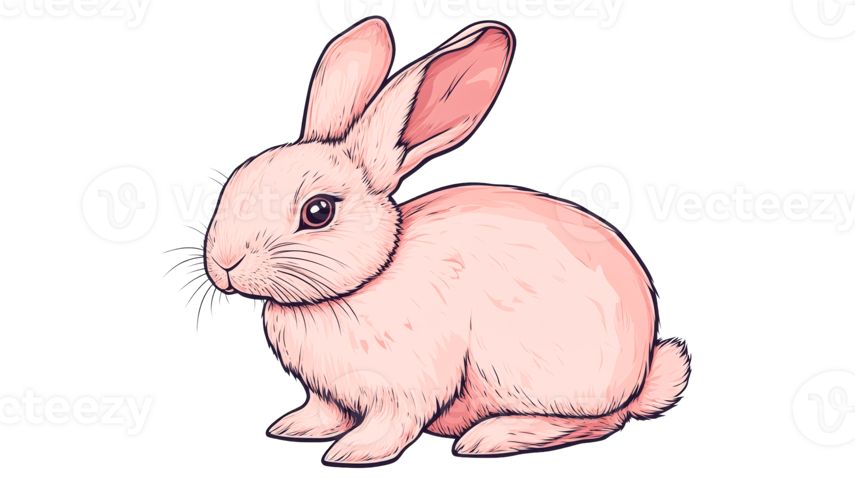 Cute pink rabbit illustration, furry pet with long ears, cut out transparent png