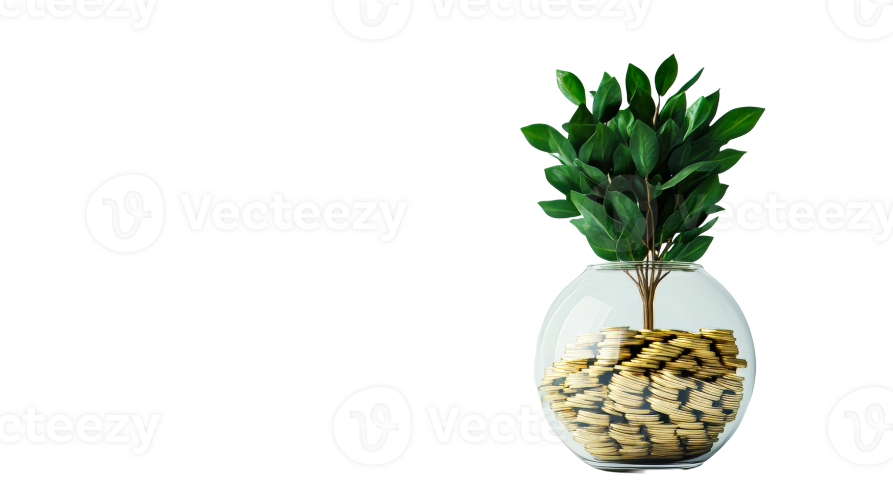 Financial growth concept with plant and coins, cut out transparent png