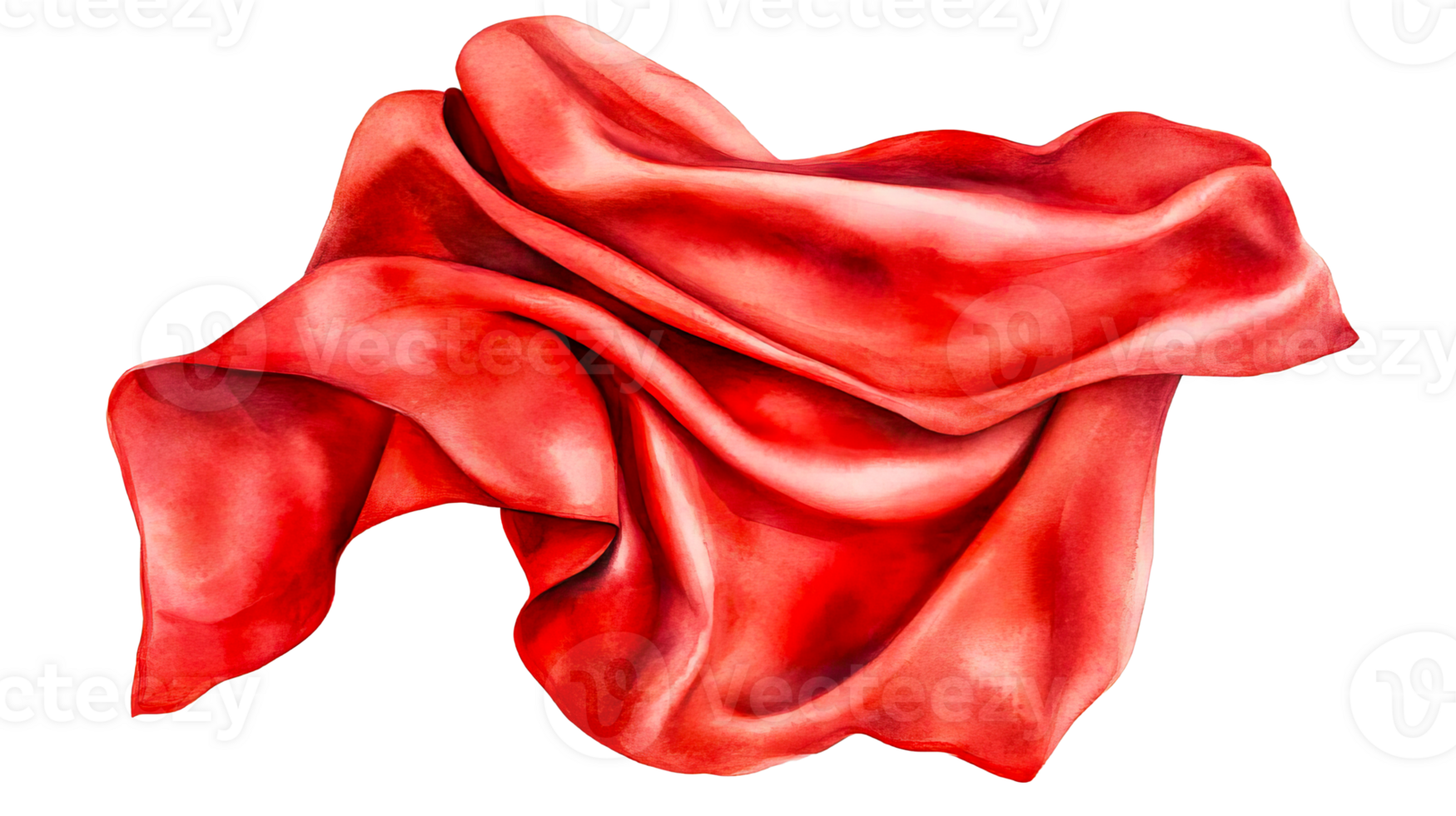 Red silk fabric with flowing folds, artistic rendering, cut out transparent png