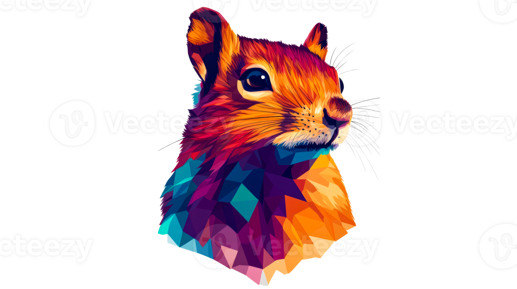 Squirrel portrait in polygonal style with vibrant colors, cut out transparent png