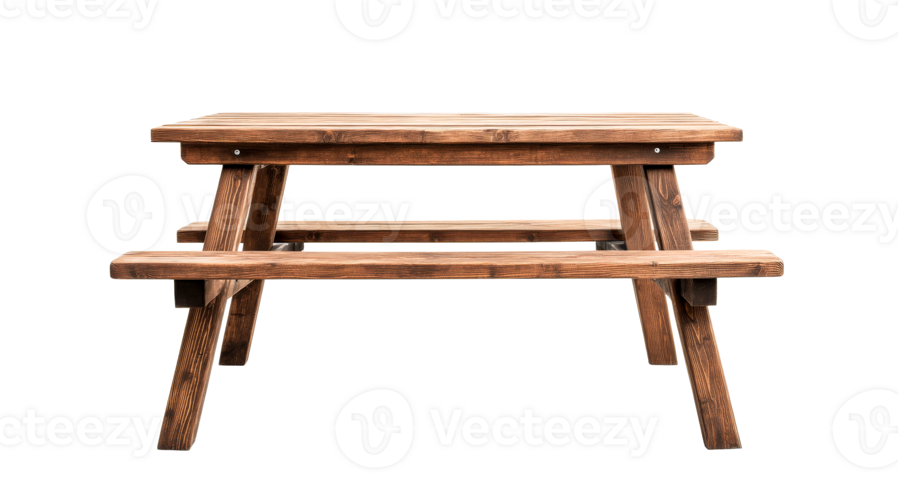 Wooden picnic table with benches, isolated, rustic style , cut out transparent png