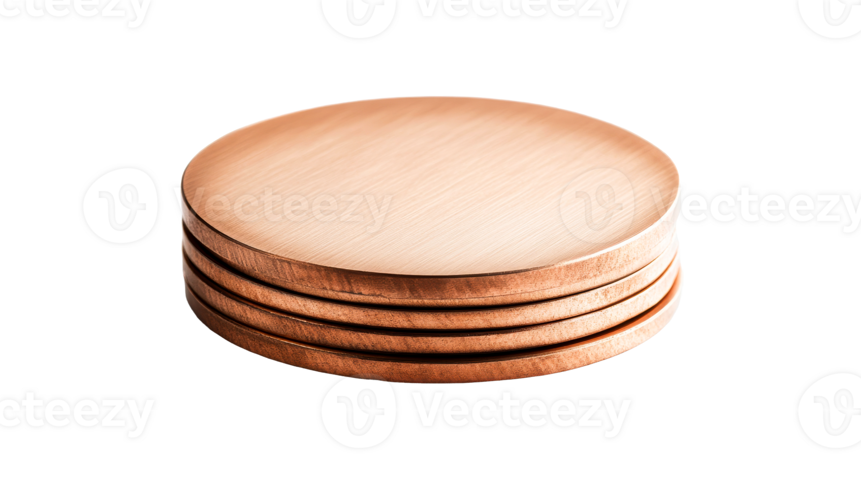 Stack of copper circles, metallic discs, shiny objects, cut out transparent png