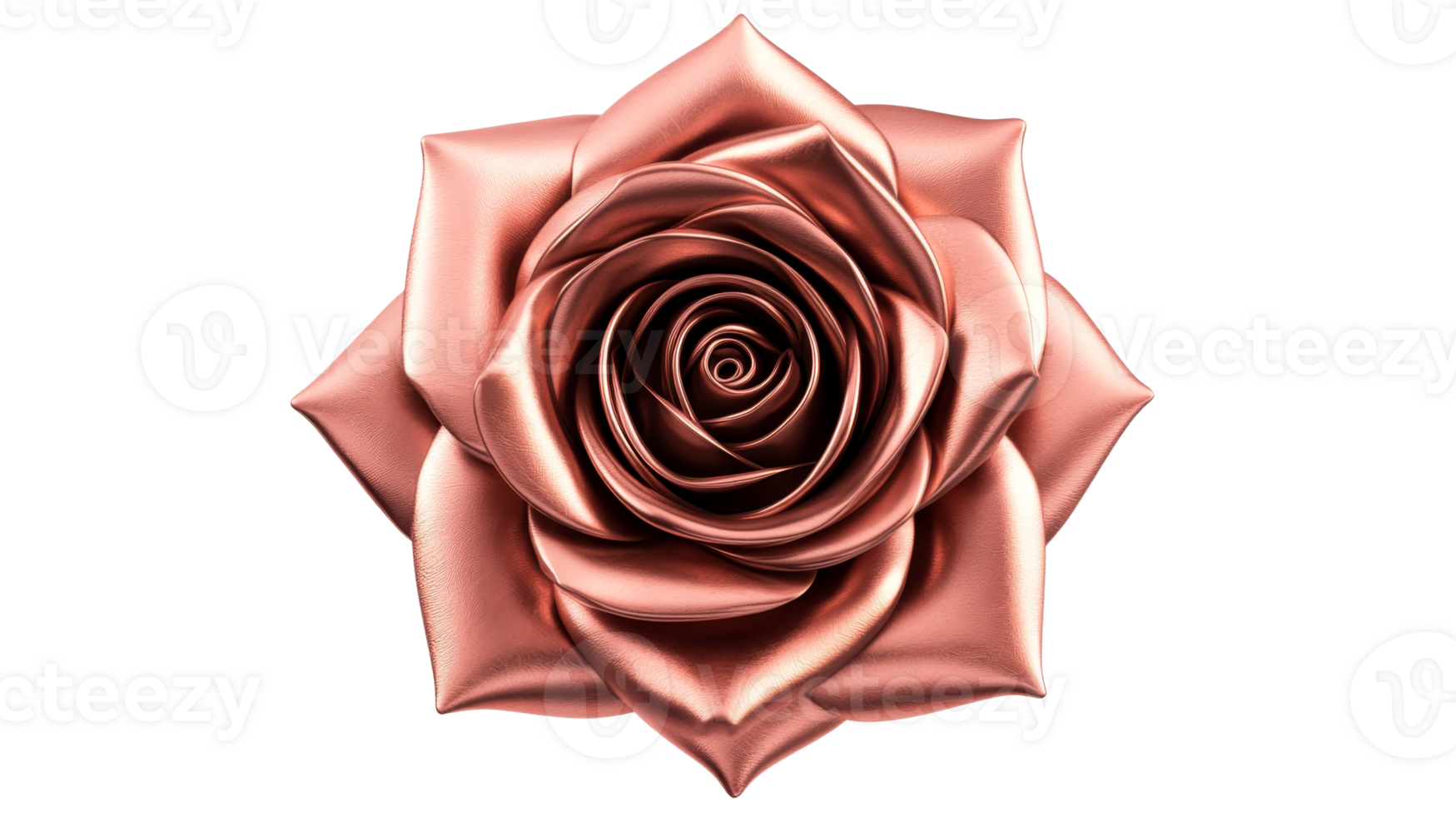 Metallic rose with intricate petals on dark backdrop, cut out transparent png