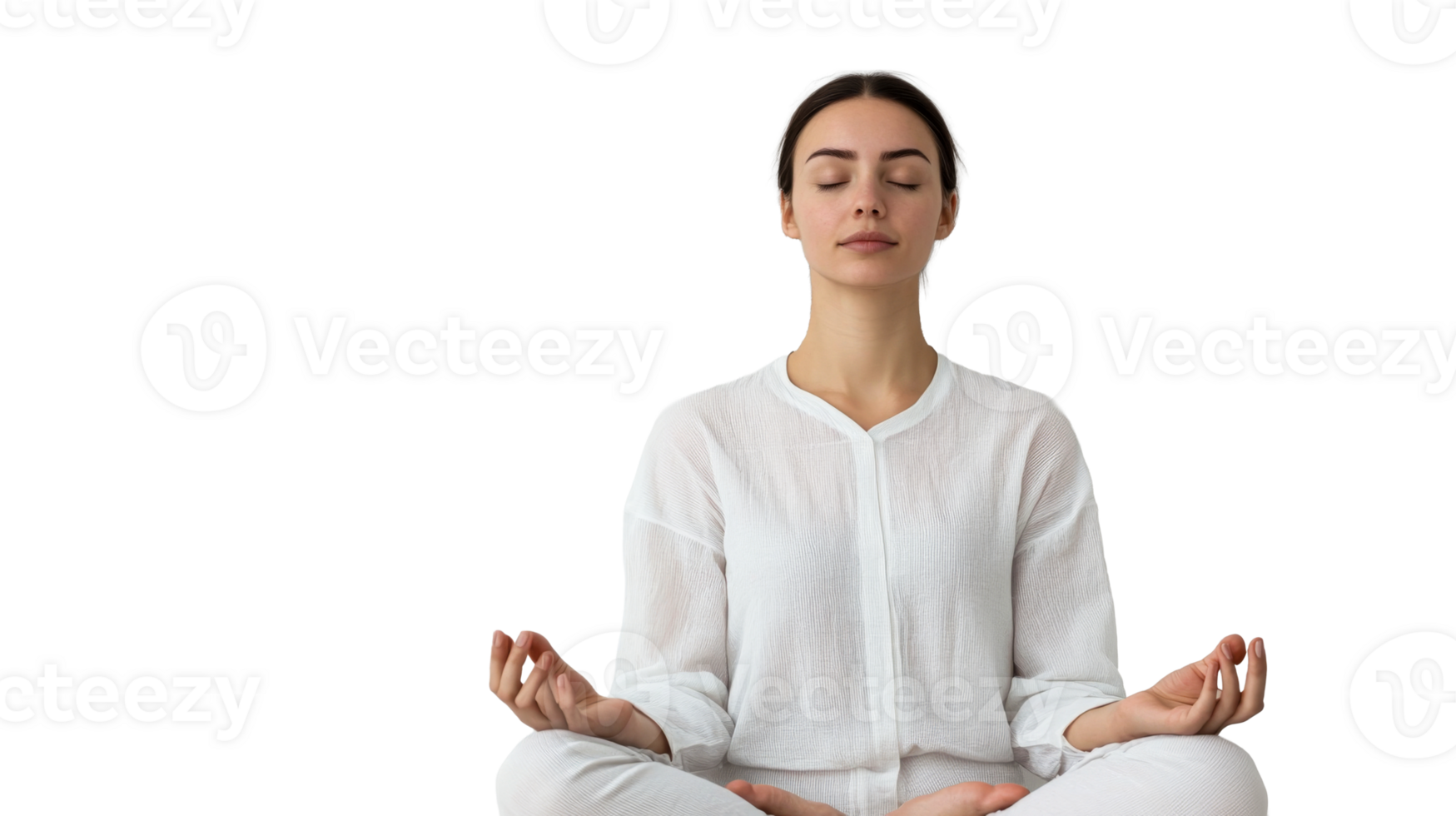 Serene woman in meditation pose, relaxation, balance, cut out transparent png