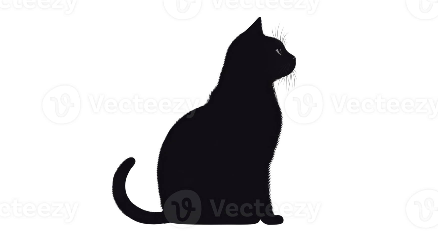 Elegant silhouette of black cat sitting upright, cut out transparent png