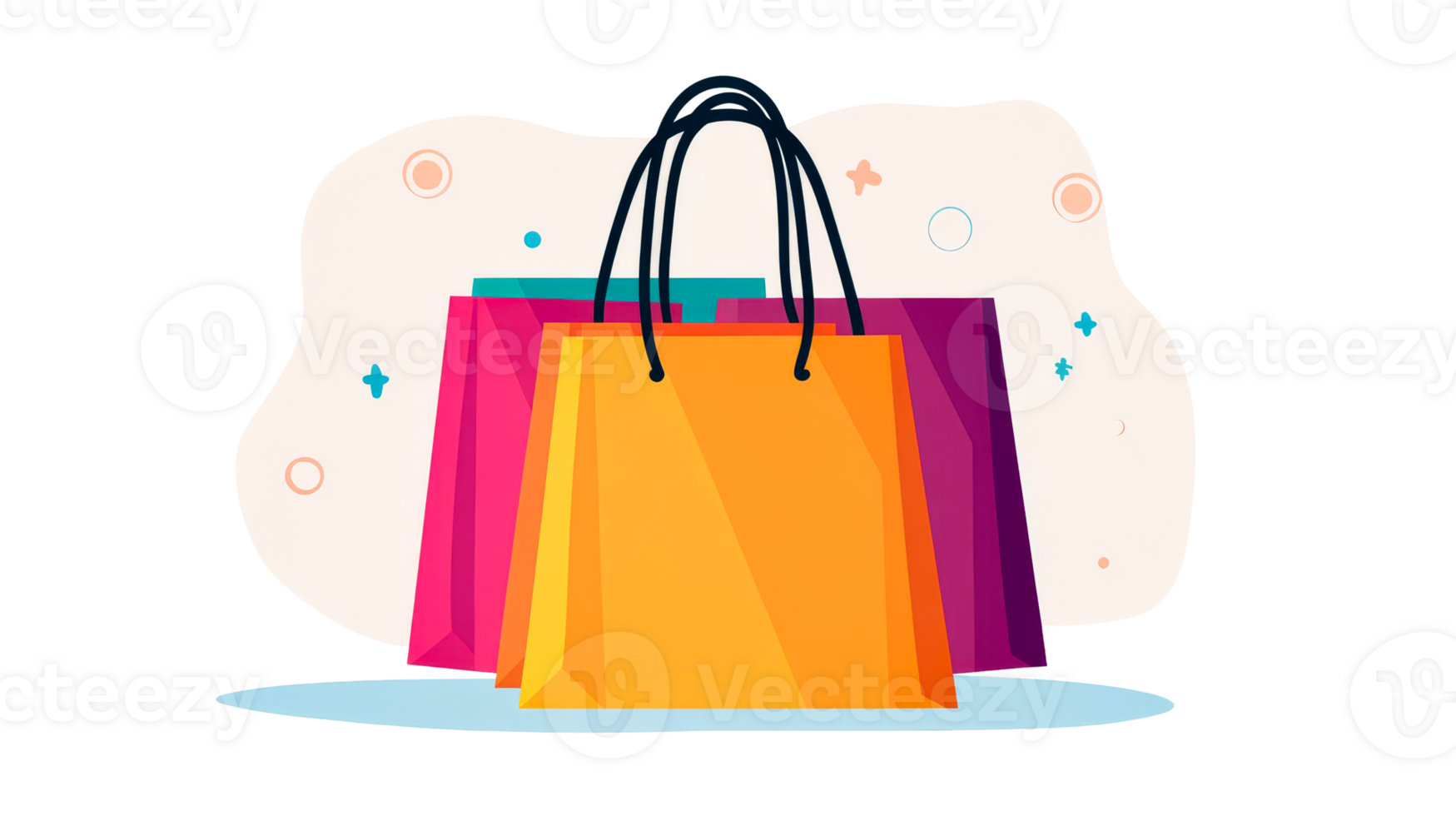 Shopping bags with purchases, sale and discount, cut out transparent png