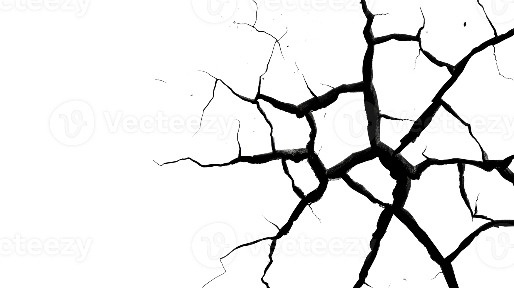 Cracks on surface, black texture background, damaged paint , cut out transparent png