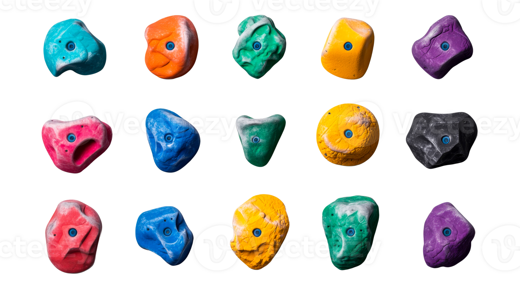 Colorful climbing holds for sport, challenge, adventure, cut out transparent png