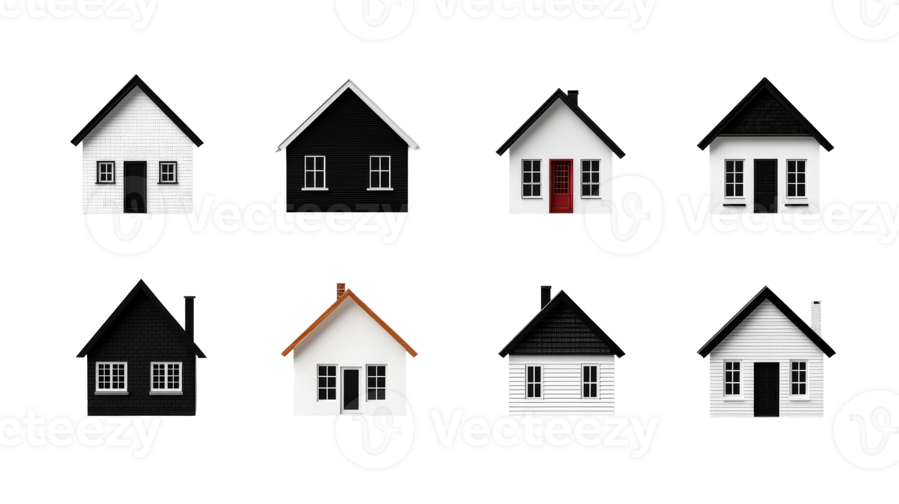 Variety of miniature houses on black background, architecture, cut out transparent png
