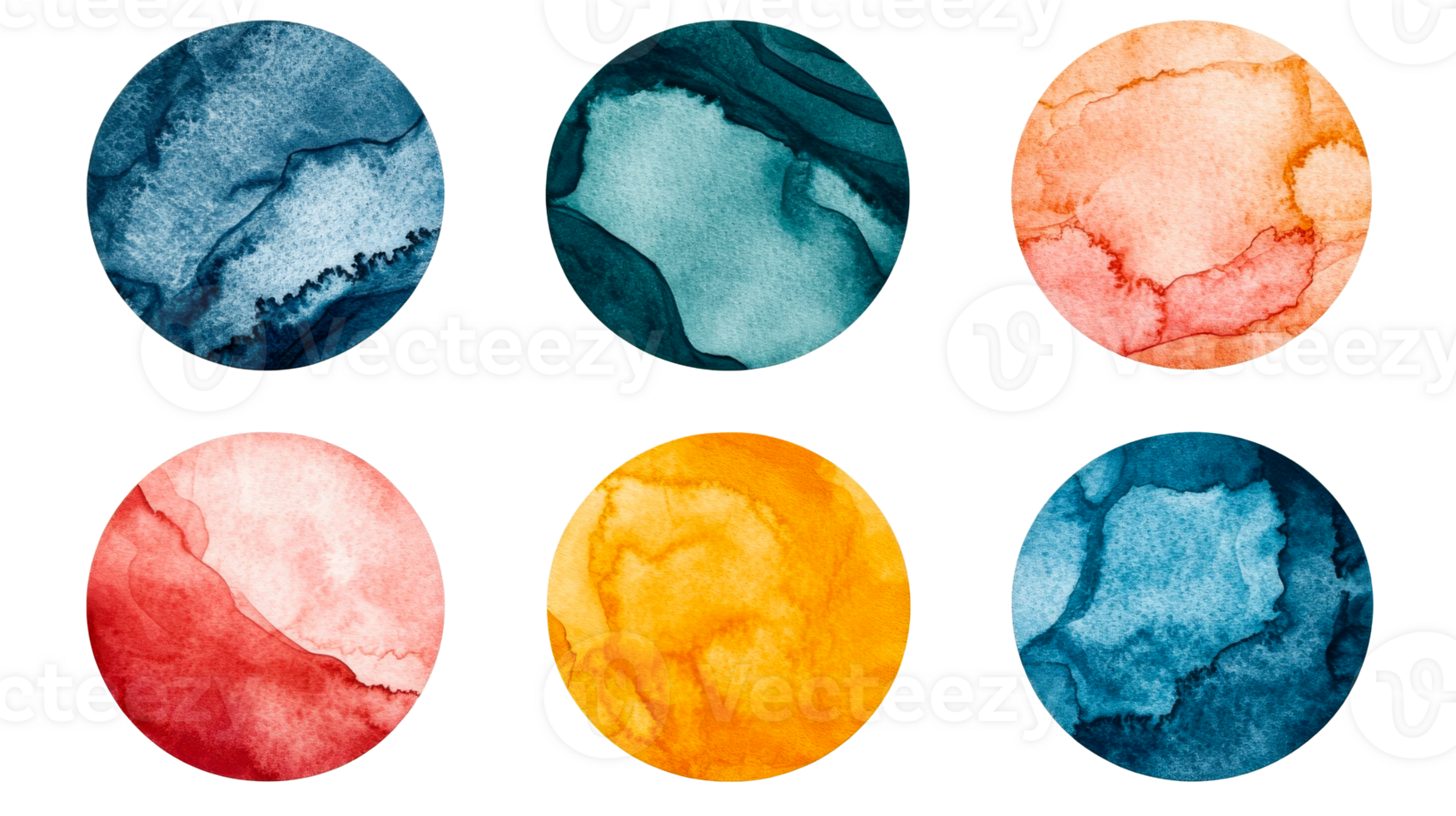 Watercolor Circles in Various Colors on Black Background, cut out transparent png