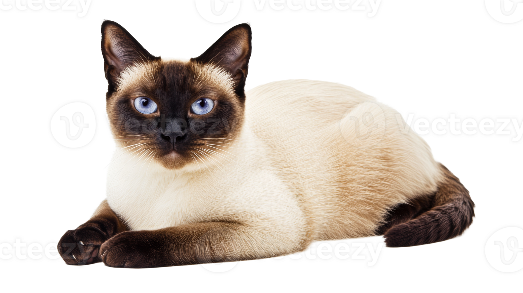 Siamese cat resting with blue eyes, elegant pet portrait , cut out transparent png