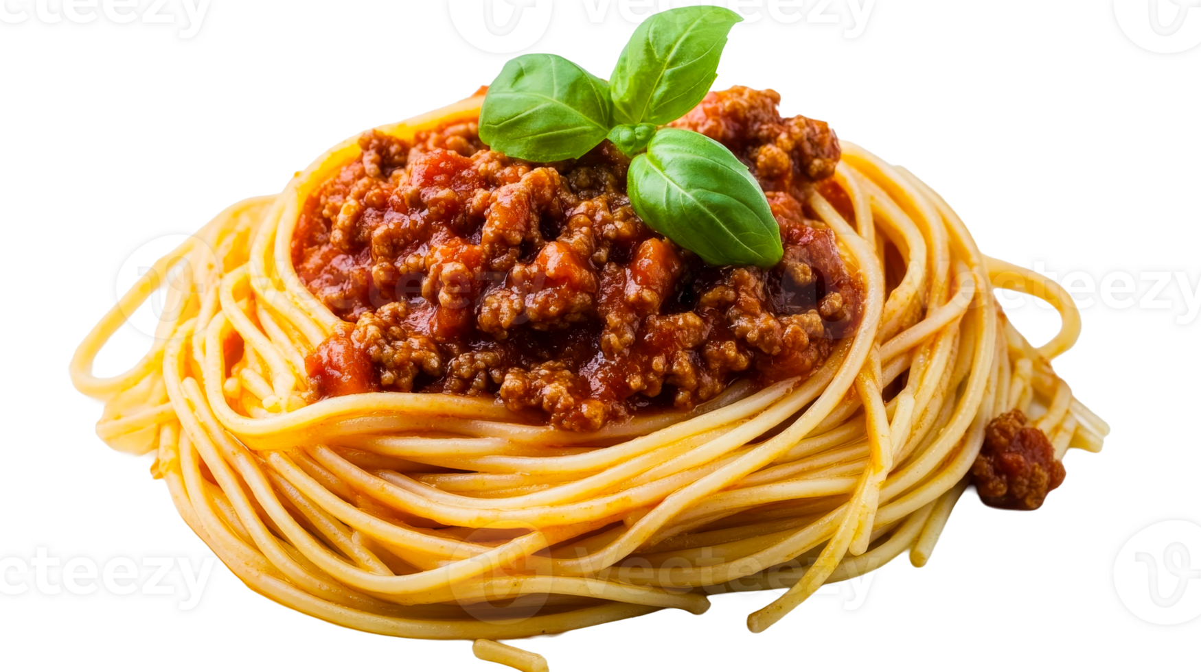 Spaghetti bolognese with basil isolated, cut out transparent png